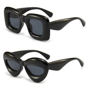 2 Stuks Leuke Cat Eye + Vierkante Opgeblazen Zonnebril Voor Vrouwen Mannen Trendy Chunky Bril Retro Dik Frame Grappig masker Shades