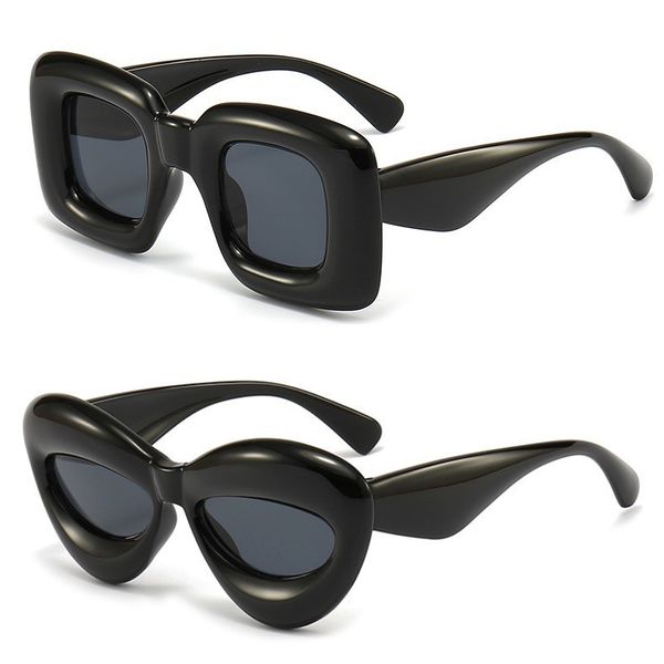 2 uds lindo ojo de gato + gafas de sol cuadradas infladas para Mujeres Hombres gafas gruesas de moda Retro marco grueso máscara divertida sombras