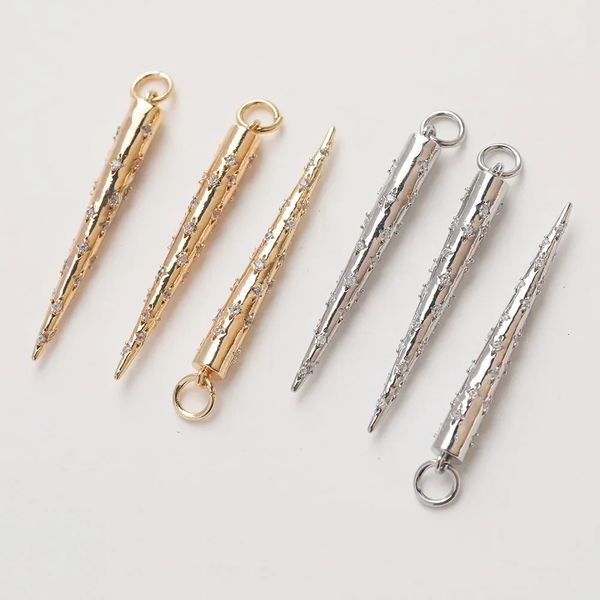 2 piezas Dainty Long Rivet Shape Charms para joyas que hacen collar colgante de bricolaje a mano hecha de latón 14k dorado chapado 33*3.8 mm 240414