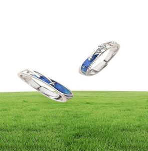 2pcs Dainty Sea Blue Meteoric Star Lover Couple Rings Matching Set Promise Mariage Moon Star Ring Bands pour lui et son X0715120771689720