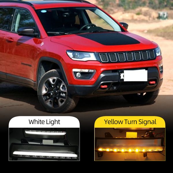 2pcs Daytime Crard pour Jeep Compass 2017 2018 2019 2020 Dynamique Jaune Turn Signal Signal Signal Signal Signal Relais 12V LED voiture DRL Lampe de brouillard