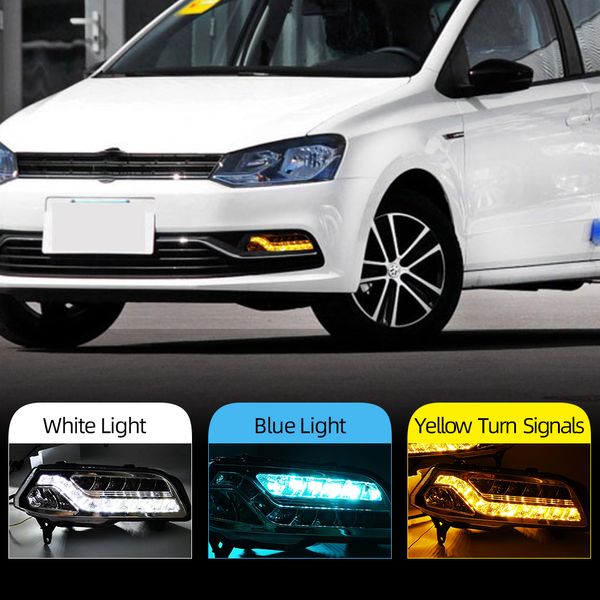 2pcs Daytime Forming Light pour VW Volkswagen Polo 2014 2015 2016 2017 Flow Yellow Turn Signal LED DRL FOG Lampe