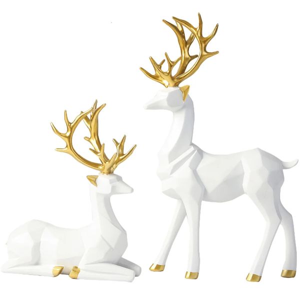2pcs cerf figurine renne figurines décorations de Noël intérieur résine renne décor cerf décor cerf figurine table décor 240304