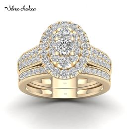 2 UNIDS Pareja de Diamantes Anillos Conjunto Mujer Compromiso de Boda Anillo de Plata Esterlina Brillante Lujo 5A Zircon 14k Oro Joyería Clásica 240221