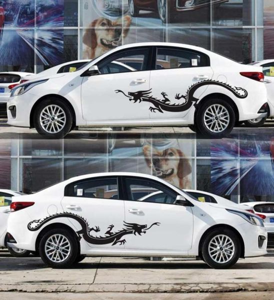 2 pièces Dragon voiture carrosserie vinyle autocollant flamme grand graphique décalcomanie bricolage décoration 15033cm79583833063219