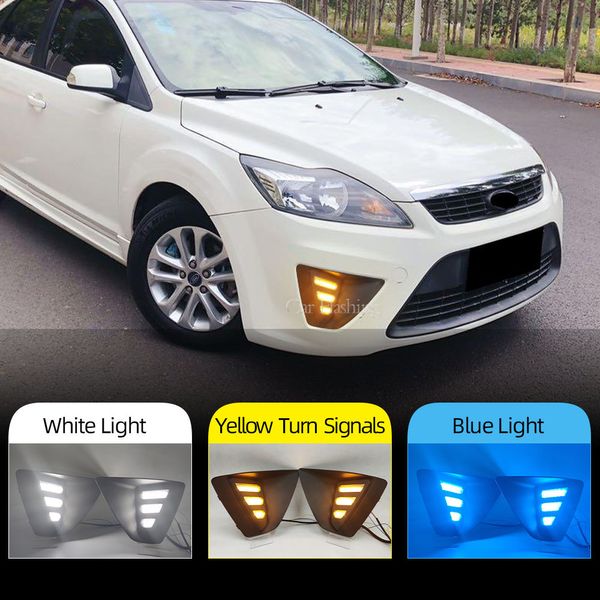 2pcs DRL para Ford Focus Hatchback 2009 2010 2011 2012 LED LED LIGHT LUSE DE DISTRIBUCION DIA LUCHE FOG LÁMPARA DE NIVAJE CON LA SEÑAL DE GURN