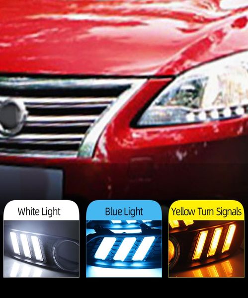 2 uds drl para Nissan Sylphy sentra 2013 2014 2015 2016 luces de circulación diurna LED DRL luz diurna cubierta de luz antiniebla lámpara con señal de giro 8906335