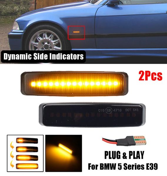 2 pièces feu de position Led dynamique côté garde-boue de voiture jaune clignotant séquentiel 12V pour BMW série 5 E39 19952003 M55321089