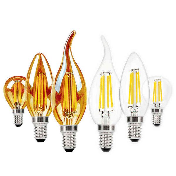 2pcs E27 E14 Rétro Edison LED Ampoule à filament Lampe 4W 6W Lustre Pendentif Lumières AC220V C35 G45 Ampoule en verre Vintage Bougie Lumière H220428