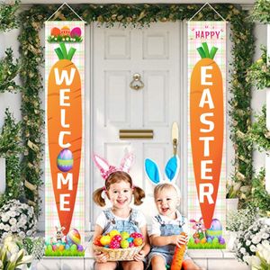 2 -stcs Easter Door Banner Bunny Egg Wortel Hangende banner Pasendecoratie voor thuis Outdoor Ornament Flag Happy Easter Decoration CPA4512 TT0119