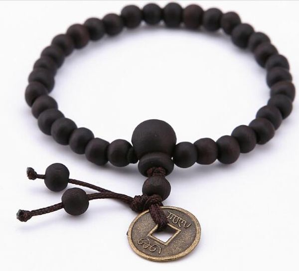 2 pièces style ethnique BRACELET cuivre pièce pendentif bracelet de perles en bois pour étudiants masculins et féminins bouddha perle bracelet wl1120