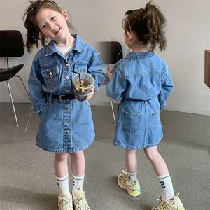 Automne Enfants Filles Robe Vêtements Bleu Denim Veste Jupe Jupes Enfant Jupes Tenue Vêtements 1584 Z2