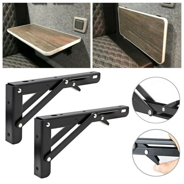 2pcs Finis Camper Van pliing-Bracket Table Table Shelf for Motorhome Caravan RV Camper Trailer Camion de nourriture Black Interior Accessoires