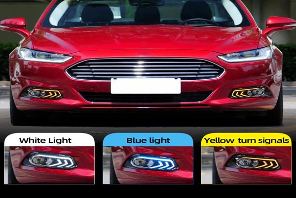 2 pièces pour Ford Mondeo Fusion 2013 2014 2015 2016 voiture DRL 12V LED feux diurnes avec clignotant jaune Relay6278173