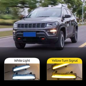 2 pièces pour Jeep boussole 2017 2018 2019 2020 jaune clignotant relais 12V LED DRL feux diurnes brouillard lamp198e