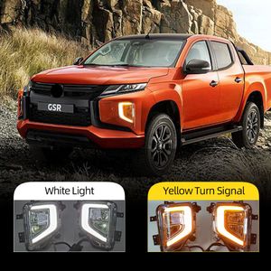 2 Stuks Voor Mitsubishi Triton L200 2019 2020 2021 Led Drl Dagrijverlichting Mistlamp Cover Met Gele richtingaanwijzer Lamp