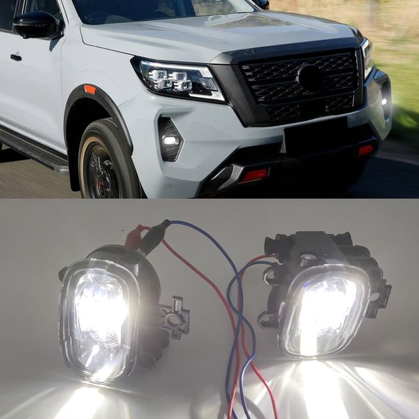 2 unids para Nissan Navara Nueva Facelift Pro-4X 2021 Coche LED LED luces de niebla Luz de niebla Lámpara de niebla Cubierta Parrilla Arnés Switch DRL