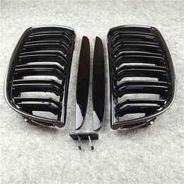 2 uds parachoques delantero riñón doble aletas parrilla deportiva para BMW 3 Series E90 2005-2007 ABS M Color Dual Slat Racing Grill