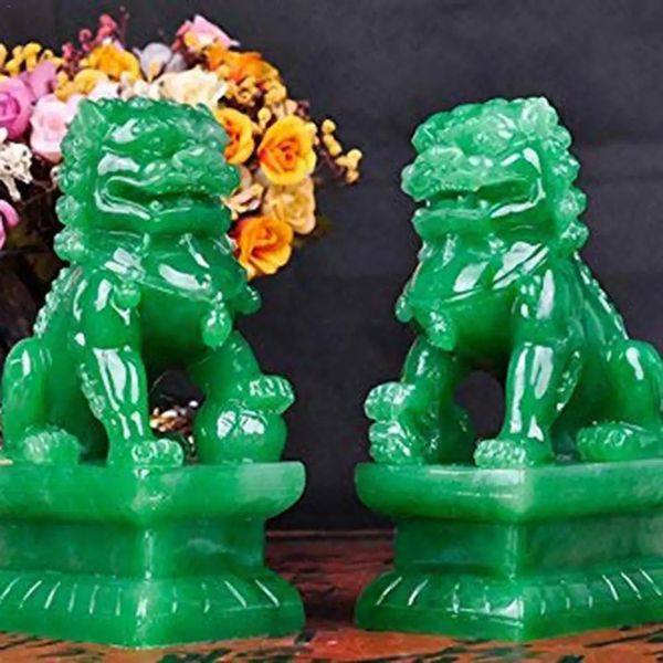 Estatuas de León guardián de perros Fu Foo, adorno de Feng Shui con acabado de piedra, elemento Cultural, perro asiático para decoración del hogar, 2 uds., 240220