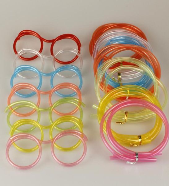 2pcs Paille de verre douce drôle pour les enfants Paies réutilisables flexibles tube de consommation en plastique coloré pour les accessoires de barre de fête1539857