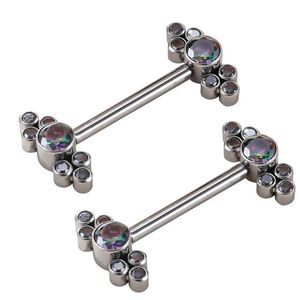 2 stuks G23 tepel barbell met CZ bezel set intern schroefdraad industriële oorbellen oor bar piercing sieraden 240311