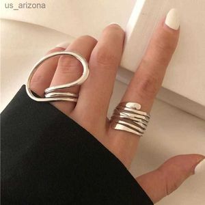 Juego de 2 uds de anillos geométricos ajustables para mujer, anillo de pareja de moda de estilo coreano, regalos de fiesta, accesorios de joyería nupcial, venta al por mayor L230620