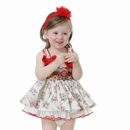 2 stks meisjes Spaanse bloemen borduurwerk jurken peuter prinses lolita baljurk zuigeling meisje verjaardagskleding baby doop jurk 210615