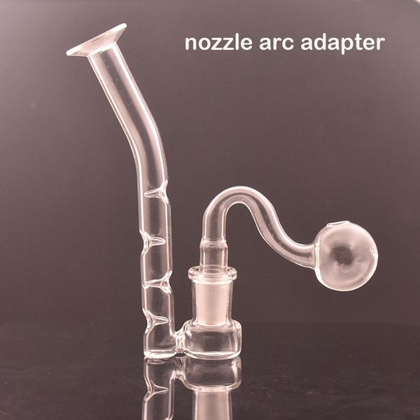 Adaptador de arco de boquilla de cachimba de tubo de vidrio, 2 uds., con orificio cóncavo, gancho en J, hoyuelo, barril de pistola de agua, conector hembra de 14mm con tubos de quemador de aceite de vidrio macho