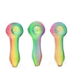 2pcs Verre Fumer Pipe Rainbow Tobacco Pipes cuillères Pyrex Pipe d'eau en verre coloré Fumer Cigarte Cigare Dry Herb Pipes