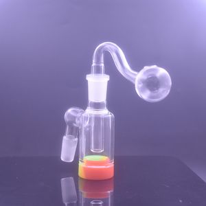 2pcs verre fumer tuyau d'eau 14mm 18mm cendrier avec récipient en silicone récupérateur pour bangs d'eau avec tuyau de brûleur à mazout en verre mâle