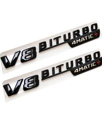 2pcs Blacks Black V8 Biturbo 4Matic Car Fender Emblem Sticker pour Mercedes Benz2689429