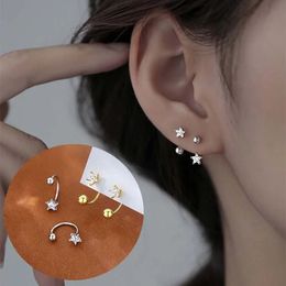 2 piezas de oro Color de oro Pendientes de orejas de la estrella de cristal mínimo para mujeres Cartílago del corazón coreano Helix Piercing Jewelry Gifts 240511