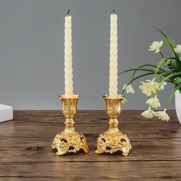 2pcs Gold Silver Candlers Europe Wedding Metal Stand God Godlesticks Antiques Table Home Decoration 240429