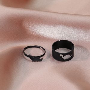 2 uds. Conjunto de anillos góticos Punk de dinosaurio para parejas, joyería negra Vintage, anillos abiertos ajustables de animales para mujer