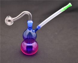 2pcs forme de gourde verre brûleur à mazout eau bang tuyaux de brûleur à mazout en verre pyrex main arc-en-ciel barboteur eau bang MiNi huile Dab Rigs fumer narguilés