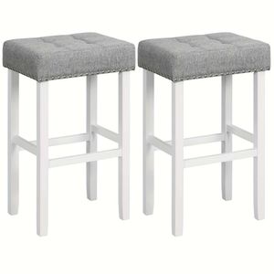 2 taburetes tapizados con mechones grises, sillas de mostrador de 29 pulgadas con patas de madera de caucho, adornos de cabeza de clavo, ideales para mesas de altura de barra de 40-43 pulgadas