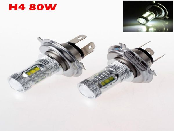 2 pièces H4 80W haute puissance voiture LED brouillard DRL diurne ampoule Auto phare HiLo Source de lumière DC12V Cool White1991331