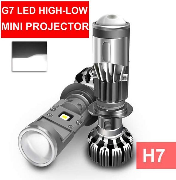 2pcs H4 H4 G7 LED HILOW Mini Proyector Lente Motocicleta Carpintería Clear Línea de corte Viga Super Turbo Fan 12V 5500K 55W 8000LM4635584