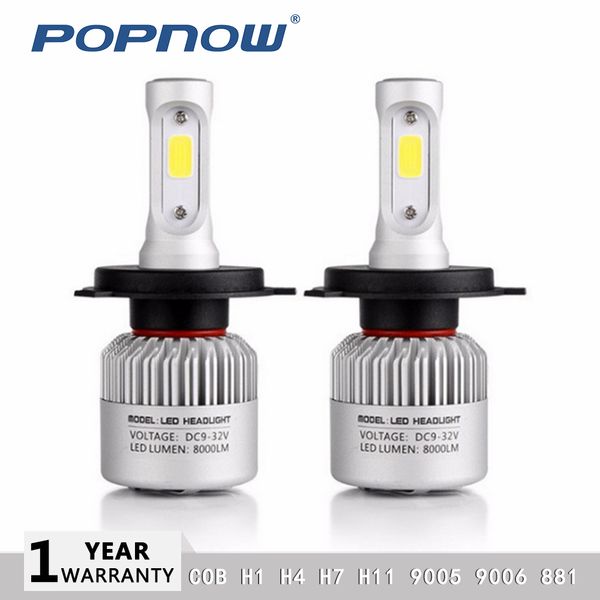 2 pièces h4 led ampoule H7 LED H1 H8 H9 H11 Auto S2 phare 8000LM COB lumière de voiture lampe à LED adaptée pour ford focus 6000K HB2 9003 h11