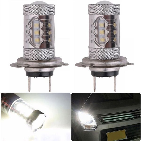 2 uds H7 16LEDS SMD 2828 80W 6500K -7000K LED faro antiniebla para coche DC12-24V