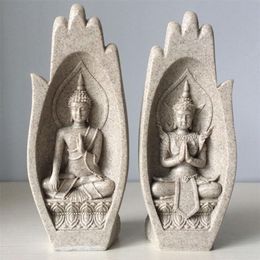 2 pièces mains Sculptures bouddha Statue moine Figurine Tathagata inde Yoga décoration de la maison accessoires ornements goutte T200331305m