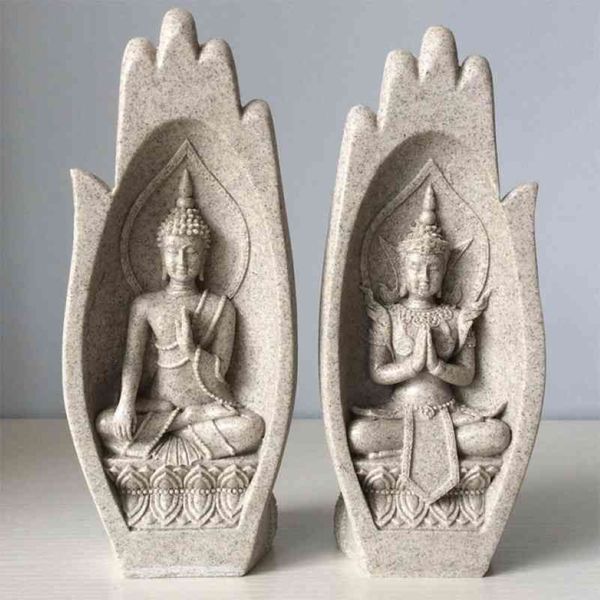 2pcs Hands Sculptures Bouddha Statue Monk Figurine Tathagata India Yoga Modern Nordic Home Decor Office Décoration Accessoires 2103235O