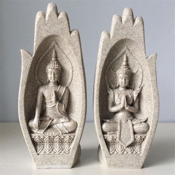 2 pièces mains Sculptures bouddha Statue moine Figurine Tathagata inde Yoga décoration de la maison accessoires ornements goutte T200331204k