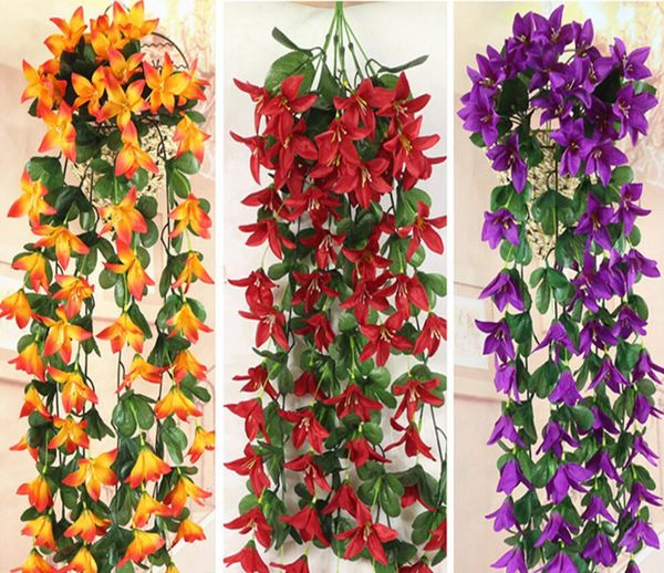 Nouveau 2 pièces suspendus fleur de lys artificielle mur lierre guirlande vigne verdure pour mariage maison bureau Bar décoratif