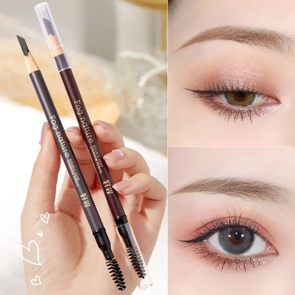2 pièces HaoZhuang brume crayon à sourcils à la mode en bois brosse à sourcils imperméable brun noir sourcil amélioration maquillage en gros 240106