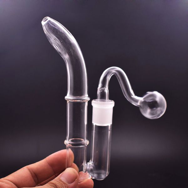 2 unids tubo de vidrio pesado Bubbler Tuberías de agua J-hookah Adaptador Mango Pipas para fumar Mini Bong de agua con tubo de quemador de aceite macho de 14 mm