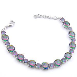 LuckyShine 2 stks / partij Hoge kwaliteit Mode Ronde Gevormde Regenboog Natuurlijke Mystic Topaz 925 Silver Lovers Bangle Bracelet Sieraden B0066