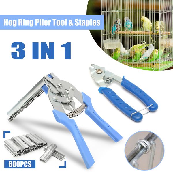 2pcs anneau de porc pince outil avec 600pcs m clips poulet volaille cage grillage clôture sertissage joint de soudure outils de réparation de soudage Y200321