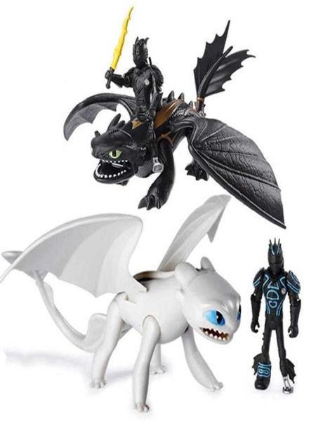 2 unids Cómo entrenar a tu dragón 3 furia nocturna Furia ligera Figura de acción sin dientes Dragón blanco Juguetes Niños Regalos de cumpleaños juguete Y20041511398