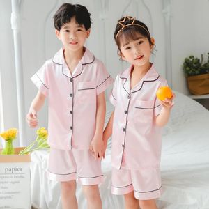 2pcs bébé bébé garçon fille pyjamas en satin satin pantalon haut manche courte bouton-bas pyjamas satin set de nuit